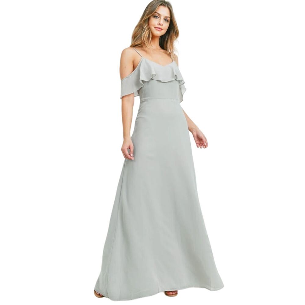 Birdy Grey Cold Shoulder Maxi Formal Dress in Dove Gray size Large